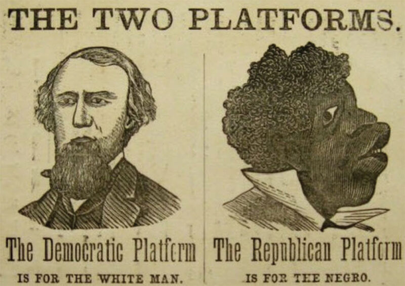 The two platforms — 1869, US, racist poster | Две платформы — 1869, США, расистский плакат