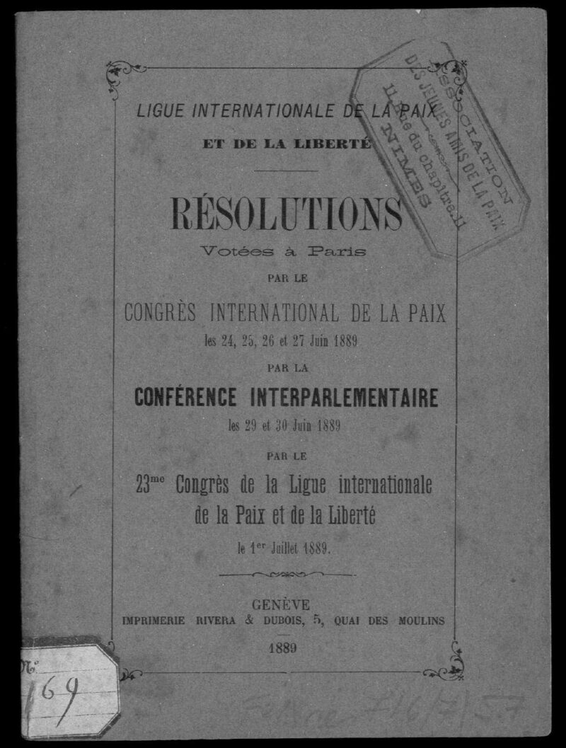 Документ Международной лиги мира и свободы, Женева, 1889