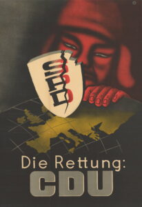 Предвыборный плакат Христианско-демократического союза (ХДС), 1949 год: красные монголоиды угрожают Германии, а СДПГ их пособники.