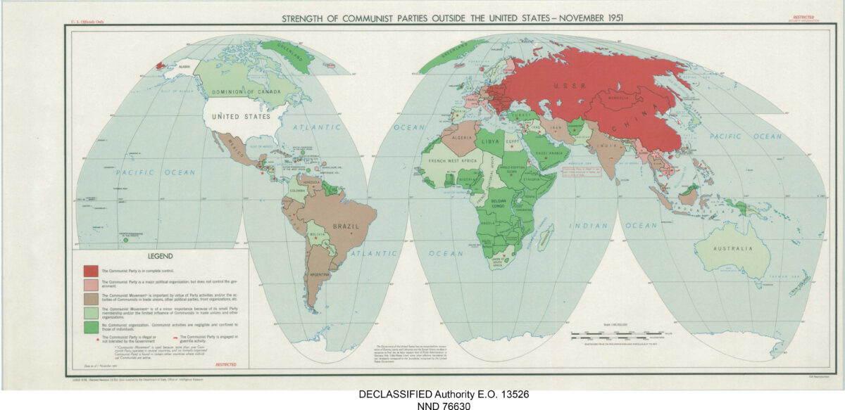 Силы коммунистических партий за пределами Соединённых Штатов — 1951 год, карта ЦРУ США